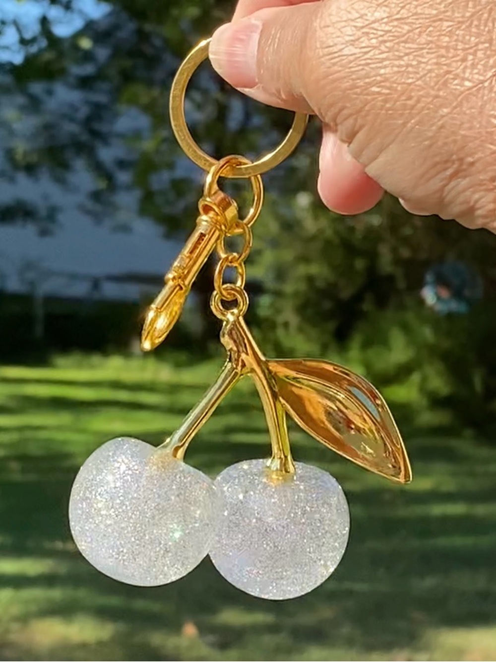Cherry Ball White Glitter Bag Charm/KeyChain